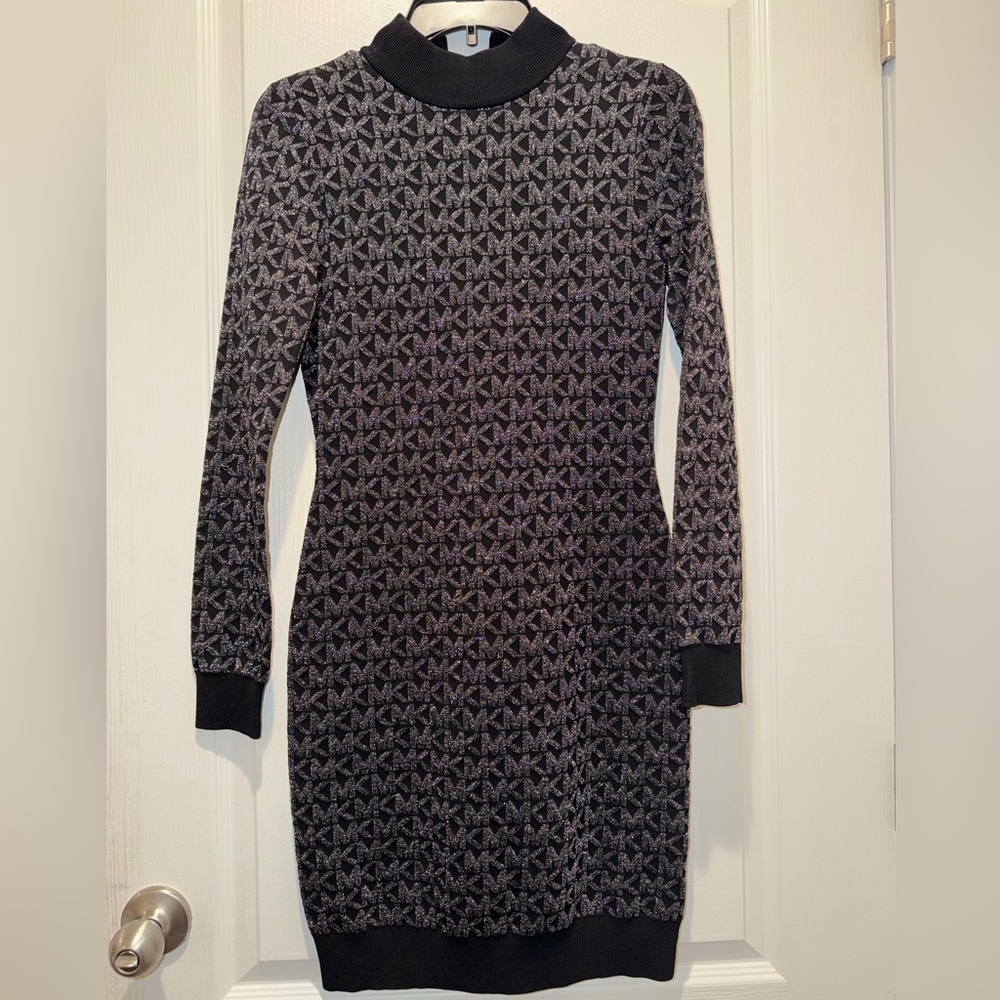 MICHAEL Michael Kors Black and Gray Sparkle Logo Dress